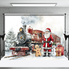 Aperturee - Aperturee Snowy Field Santa Train Gifts Christmas Backdrop