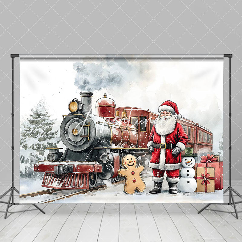 Aperturee - Aperturee Snowy Field Santa Train Gifts Christmas Backdrop