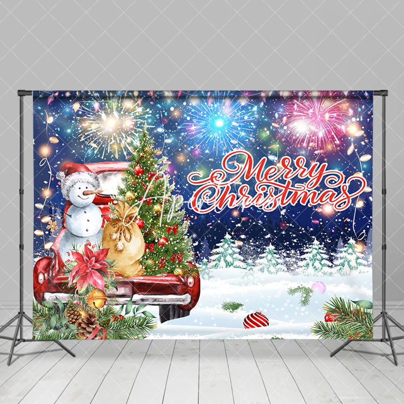 Aperturee - Aperturee Snowy Field Snowman Sparkle Merry Christmas Backdrop