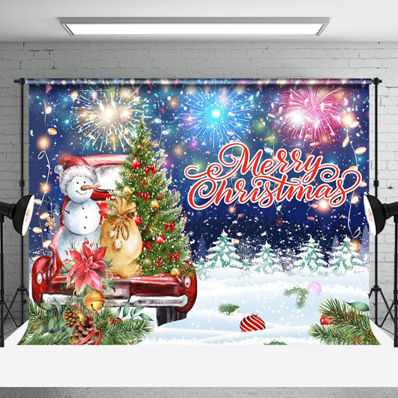 Aperturee - Aperturee Snowy Field Snowman Sparkle Merry Christmas Backdrop