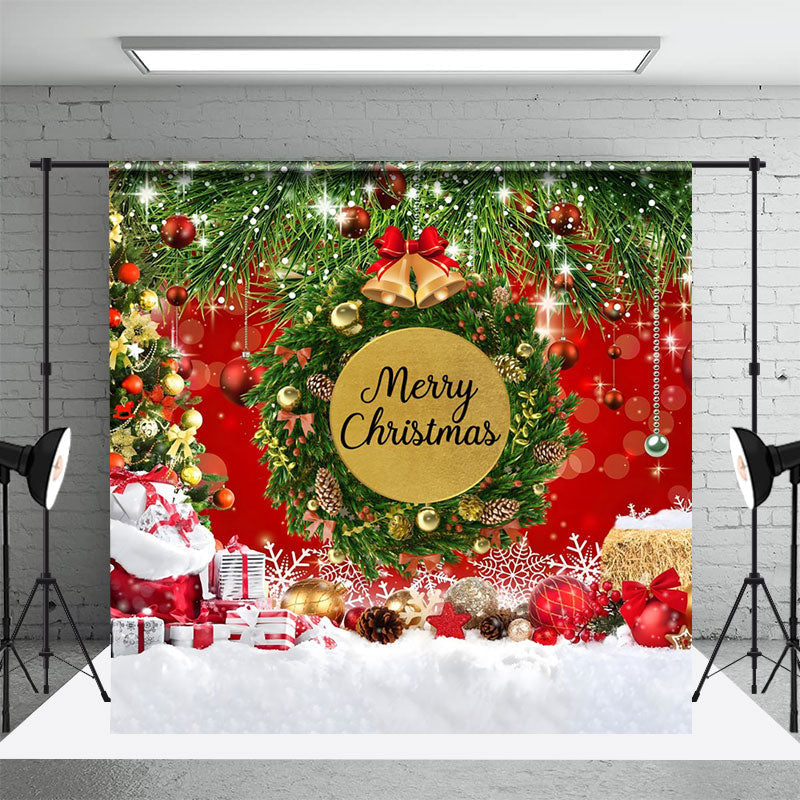 Aperturee - Aperturee Snowy Field Wreath Festive Christmas Vibe Backdrop