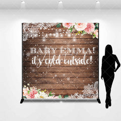 Aperturee - Aperturee Snowy Floral Wooden Custom Name Baby Shower Backdrop