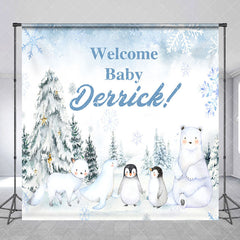 Aperturee - Aperturee Snowy Forest Animal Custom Name Welcome Baby Backdrop