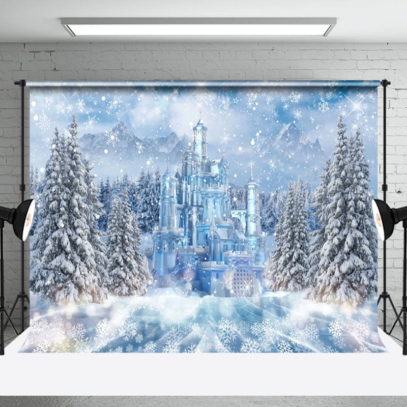 Aperturee - Aperturee Snowy Forest Blue Ice Castle Lake Winter Backdrop