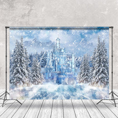 Aperturee - Aperturee Snowy Forest Blue Ice Castle Lake Winter Backdrop