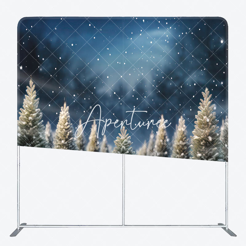 Aperturee - Aperturee Snowy Forest Christmas Night Square Tension Backdrop