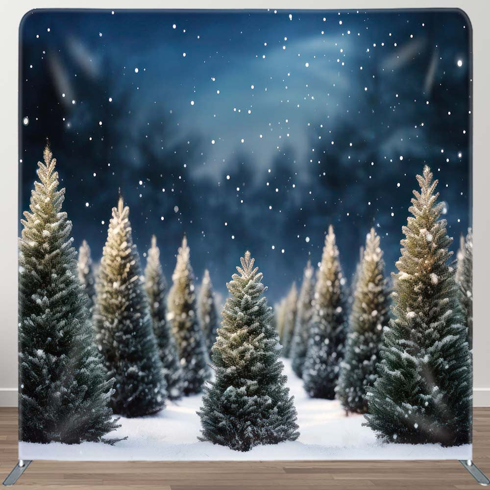 Aperturee - Aperturee Snowy Forest Christmas Night Square Tension Backdrop