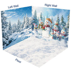 Aperturee - Aperturee Snowy Forest Cute Snowman Winter Room Set Backdrop