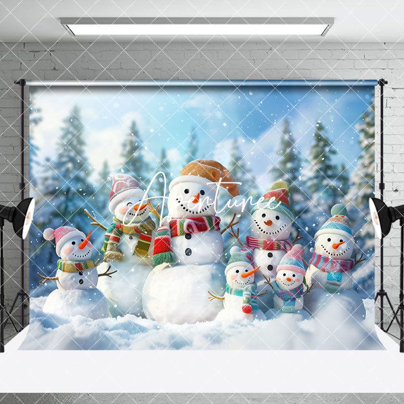 Aperturee - Aperturee Snowy Forest Cute Snowman Winter Room Set Backdrop