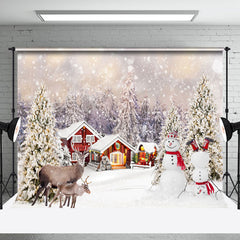 Aperturee - Aperturee Snowy Forest Elk Snowman Christmas Tree Backdrop