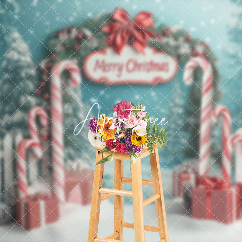 Aperturee - Aperturee Snowy Forest Fence Gifts Merry Christmas Backdrop