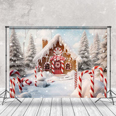 Aperturee - Aperturee Snowy Forest Gingerbread House Christmas Backdrop