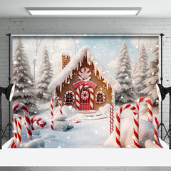 Aperturee - Aperturee Snowy Forest Gingerbread House Christmas Backdrop