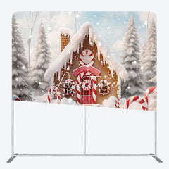 Aperturee - Aperturee Snowy Forest Gingerbread House Pillow Case Backdrop