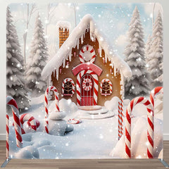 Aperturee - Aperturee Snowy Forest Gingerbread House Pillow Case Backdrop