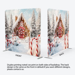 Aperturee - Aperturee Snowy Forest Gingerbread House Pillow Case Backdrop