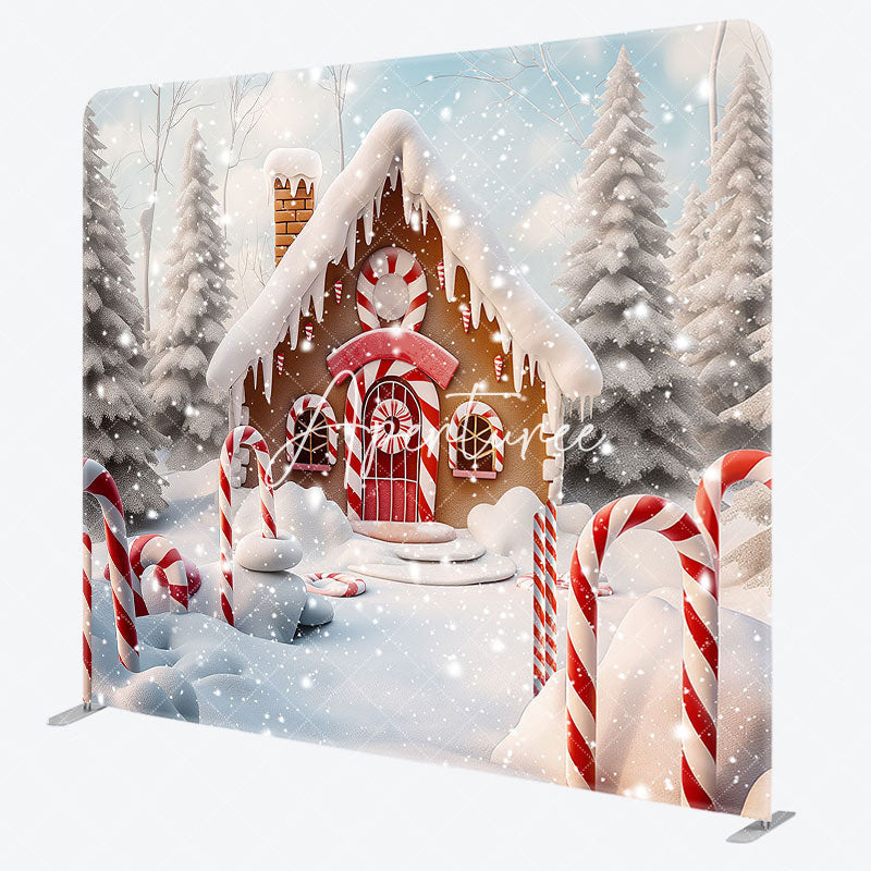 Aperturee - Aperturee Snowy Forest Gingerbread House Pillow Case Backdrop