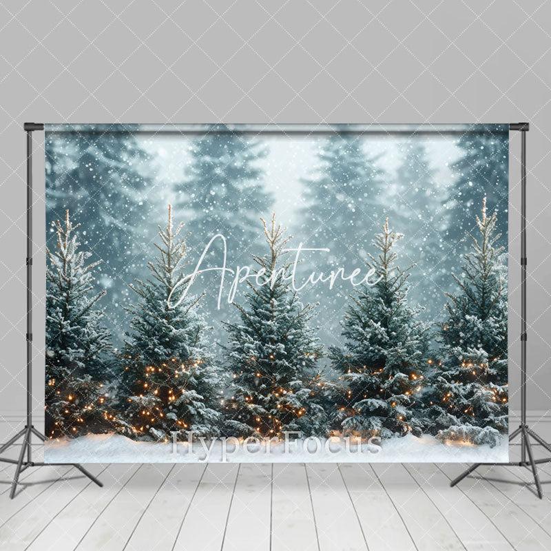 Aperturee - Aperturee Snowy Forest Light Sparkle Winter Photo Backdrop