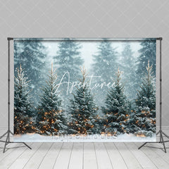 Aperturee - Aperturee Snowy Forest Light Sparkle Winter Photo Backdrop