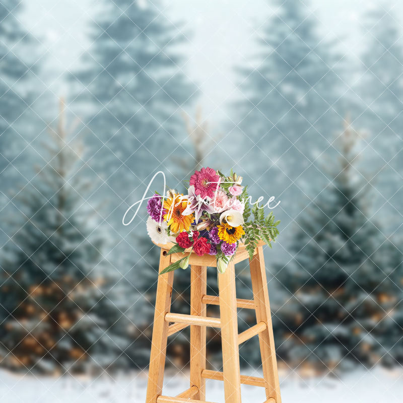 Aperturee - Aperturee Snowy Forest Light Sparkle Winter Photo Backdrop