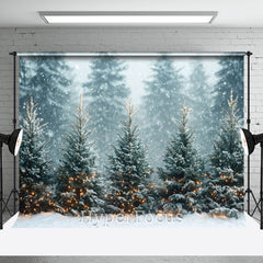 Aperturee - Aperturee Snowy Forest Light Sparkle Winter Photo Backdrop