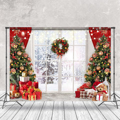 Aperturee - Aperturee Snowy Forest Light Strip Window Christmas Backdrop