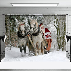 Aperturee - Aperturee Snowy Forest Realistic Horse Santa Christmas Backdrop