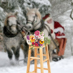 Aperturee - Aperturee Snowy Forest Realistic Horse Santa Christmas Backdrop