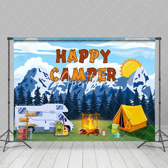 Aperturee - Aperturee Snowy Forest RV Happy Camper Vibe Birthday Backdrop