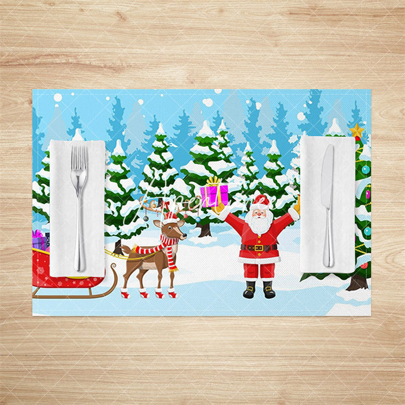 Aperturee - Aperturee Snowy Forest Santa Elk Christmas Set Of 4 Placemats