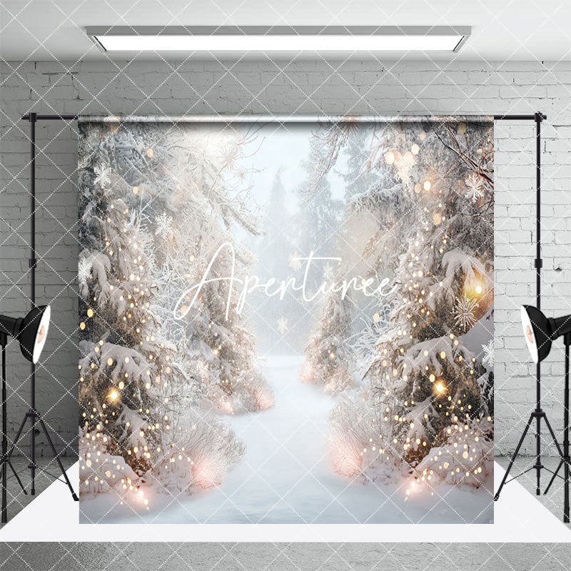 Aperturee - Aperturee Snowy Forest Scene Castle Christmas Room Set Backdrop