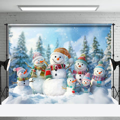 Aperturee - Aperturee Snowy Forest Snowman Family Winter Photo Backdrop