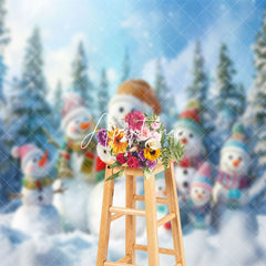 Aperturee - Aperturee Snowy Forest Snowman Family Winter Photo Backdrop