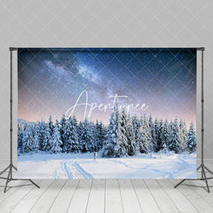 Aperturee - Aperturee Snowy Forest Starry Sky Sunset Winter Photo Backdrop