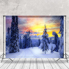 Aperturee - Aperturee Snowy Forest With Radiant Sky Winter Photo Backdrop