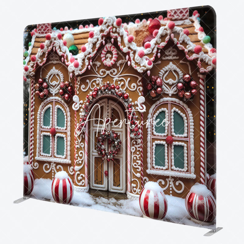 Aperturee - Aperturee Snowy Gingerbread House Christmas Photo Booth Backdrop