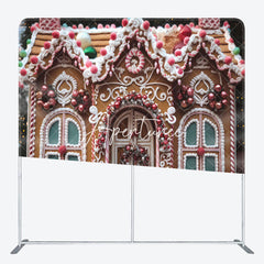 Aperturee - Aperturee Snowy Gingerbread House Christmas Photo Booth Backdrop