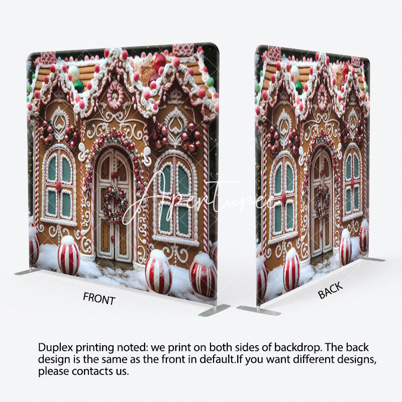 Aperturee - Aperturee Snowy Gingerbread House Christmas Photo Booth Backdrop