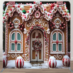 Aperturee - Aperturee Snowy Gingerbread House Christmas Photo Booth Backdrop