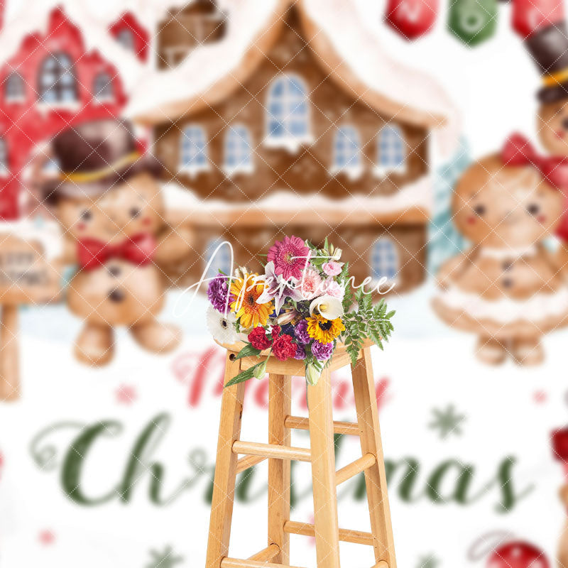 Aperturee - Aperturee Snowy Gingerbread Men House Merry Christmas Backdrop