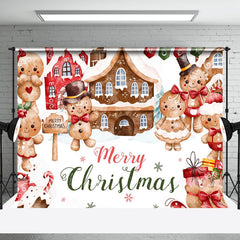 Aperturee - Aperturee Snowy Gingerbread Men House Merry Christmas Backdrop