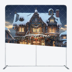 Aperturee - Aperturee Snowy House Dark Night Xmas Tension Fabric Backdrop