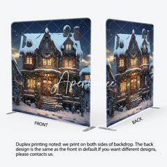 Aperturee - Aperturee Snowy House Dark Night Xmas Tension Fabric Backdrop