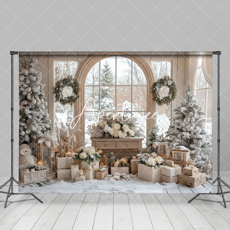 Aperturee - Aperturee Snowy Indoor Floral Tree Window Christmas Backdrop