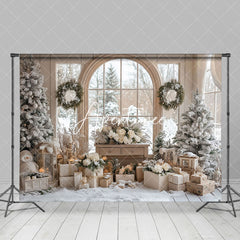 Aperturee - Aperturee Snowy Indoor Floral Tree Window Christmas Backdrop