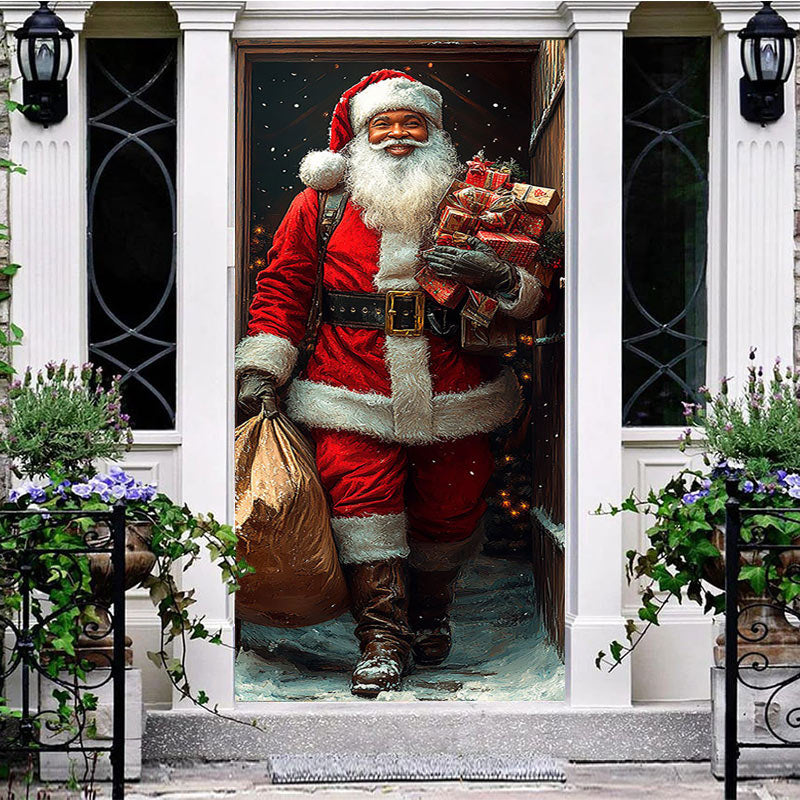 Aperturee - Aperturee Snowy Kindly Santa Claus Gifts Christmas Door Cover