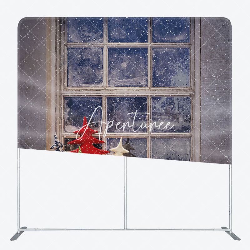 Aperturee - Aperturee Snowy Light Window Christmas Tension Fabric Backdrop