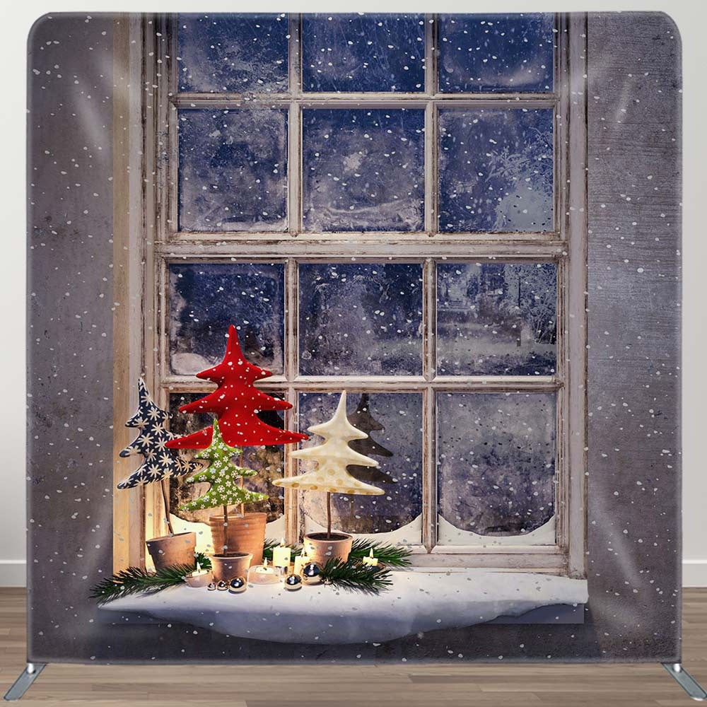 Aperturee - Aperturee Snowy Light Window Christmas Tension Fabric Backdrop