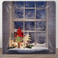 Aperturee - Aperturee Snowy Light Window Christmas Tension Fabric Backdrop