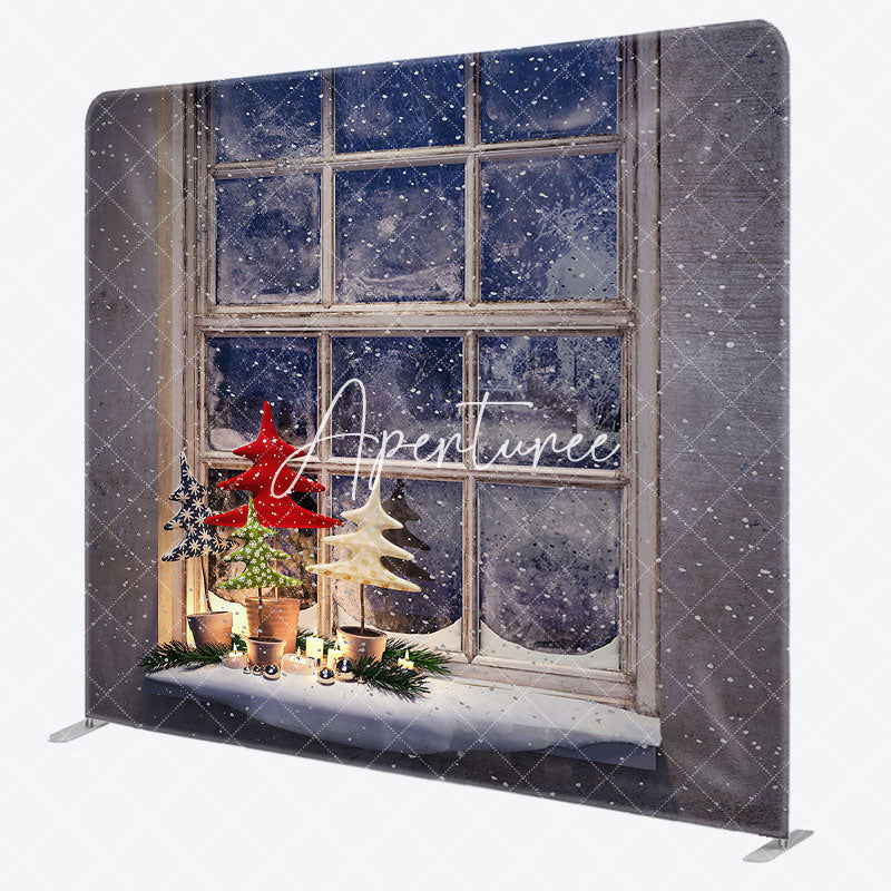 Aperturee - Aperturee Snowy Light Window Christmas Tension Fabric Backdrop